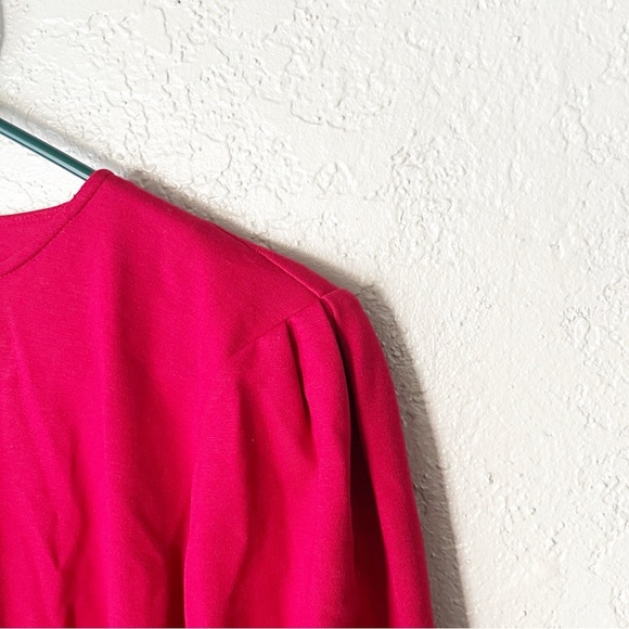 J. McLaughlin Dress Women's Large Ezra Red Stretch Ponte Puff Sleeve Christmas - Picture 6 of 11